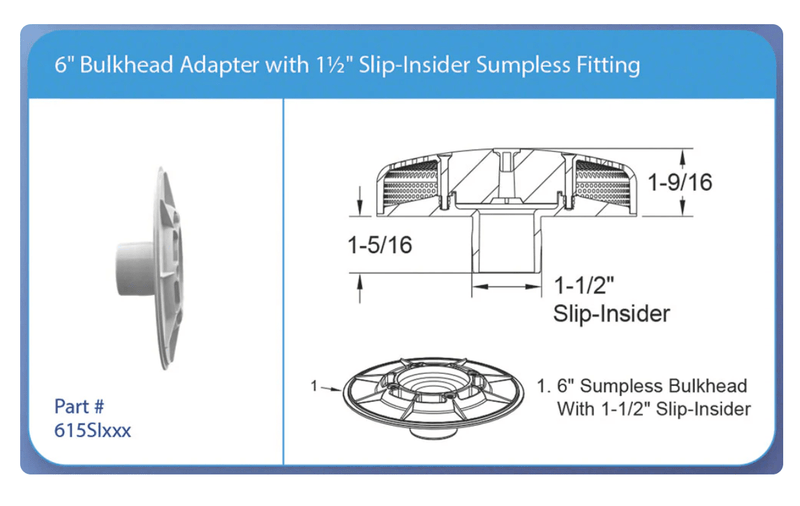 AquaStar 615SI101 6" Bulkhead Adaptor for 6HP 1.5" SPG, White – Vita Pool Supply