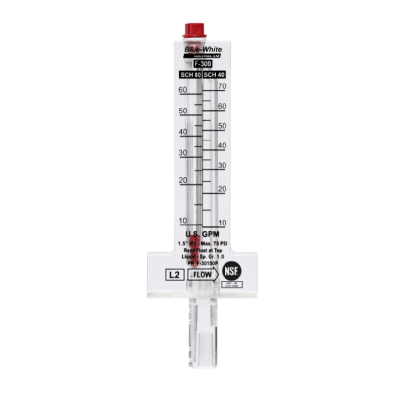Blue - White F - 300 Series 2" PVC Flowmeter 20 - 120 GPH F - 30200P – Vita Pool Supply