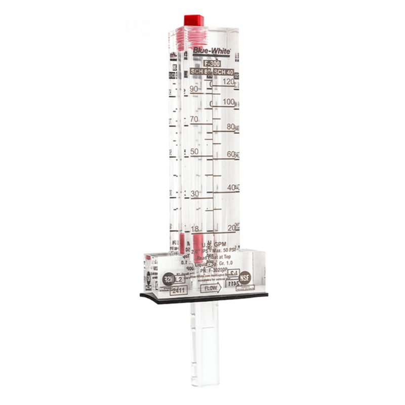 Blue - White F - 300 Series 2" PVC Flowmeter 20 - 120 GPH F - 30200P – Vita Pool Supply