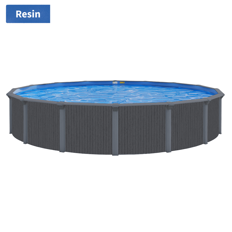 Calibay Elmhaven Resin Round Above - Ground Pool & Skimmer Only, 52" Wall Height, 7" Resin Top Rails & 7" Resin Verticals – Salt - Friendly – Vita Pool Supply
