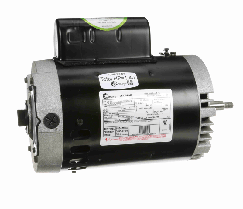 Century B654 Pool Pump Motor, 1 HP, 1 Ph, 60 Hz, 208 - 230/115 V, 3600 RPM, X56J Frame, DP – Vita Pool Supply