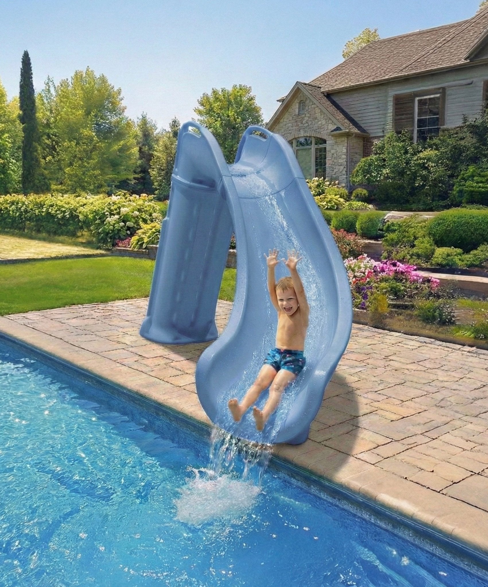 Global BAD AXE X6 Pool Slide, 6' H, Blue Quartz, GPPS-BA-X6 — Vita