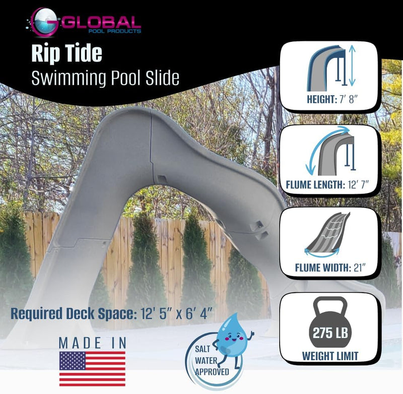 Global Riptide 7'8" Pool Slide, Right Turn, Sandstone, GPPSRT - SAND - R – Vita Pool Supply