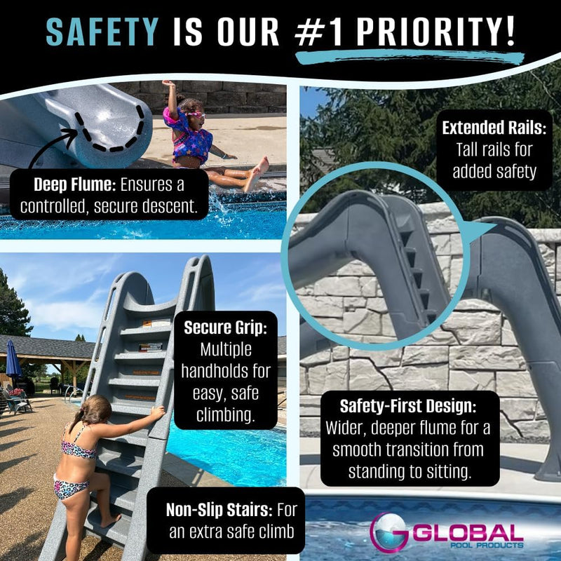 Global Side Winder 7'8" Pool Slide with Enclosed Ladder, Sandstone, Right Turn, GPPSSW - SAND - R – Vita Pool Supply