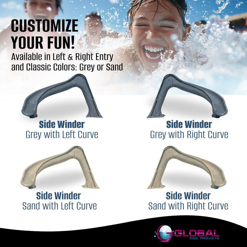 Global Side Winder 7'8" Pool Slide with Enclosed Ladder, Sandstone, Right Turn, GPPSSW - SAND - R – Vita Pool Supply
