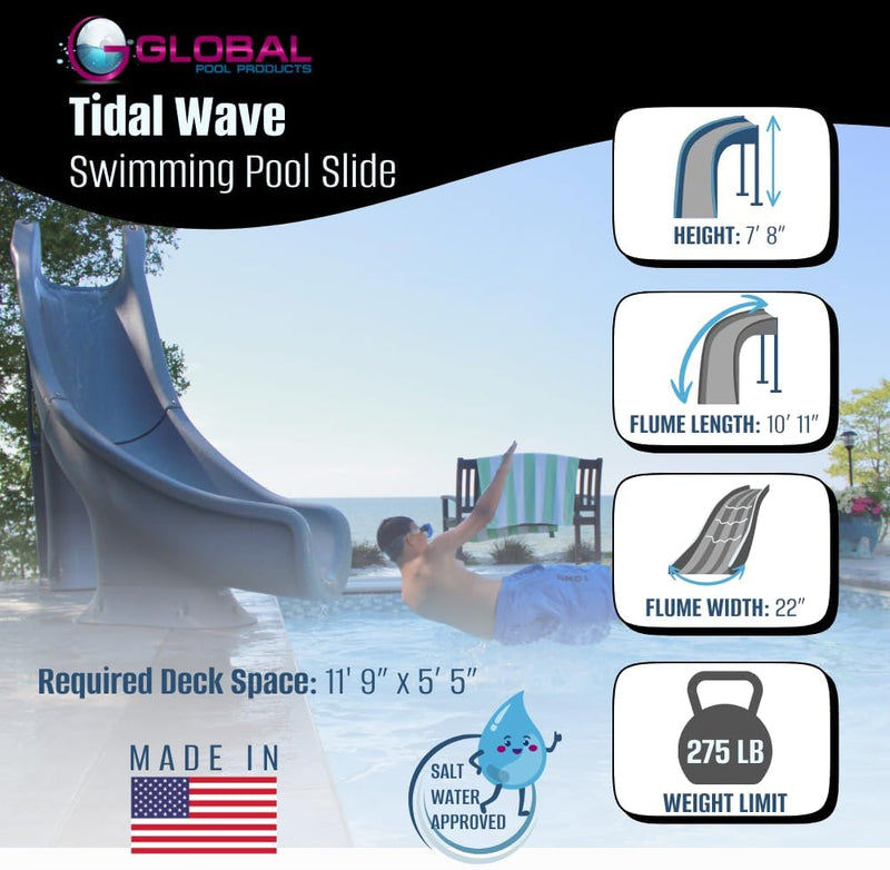 Global Tidal Wave 7' 8" Pool Slide with Enclosed Ladder – Vita Pool Supply