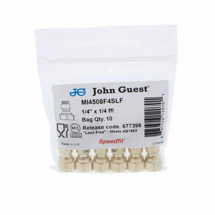 John Guest MI4508F4SLF Lead Free Brass Flare Female Connector 1/4 x 1/4 FFL