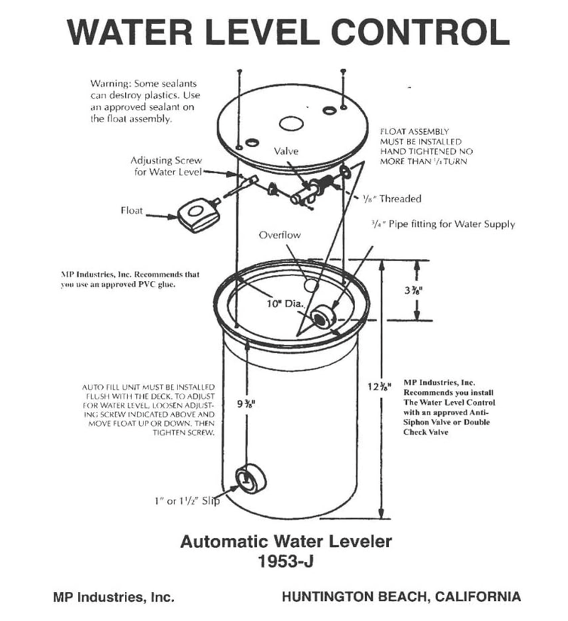MP Industries 1953-J-W Auto Pool Water Leveler Autofill Kit