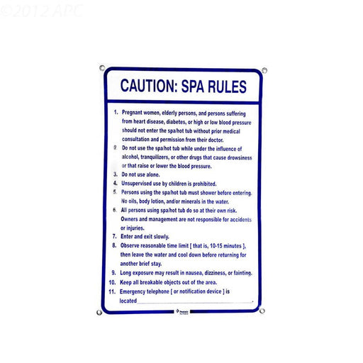 Pentair R234200 24" x 36" Spa Rules Safety Sign – Vita Pool Supply