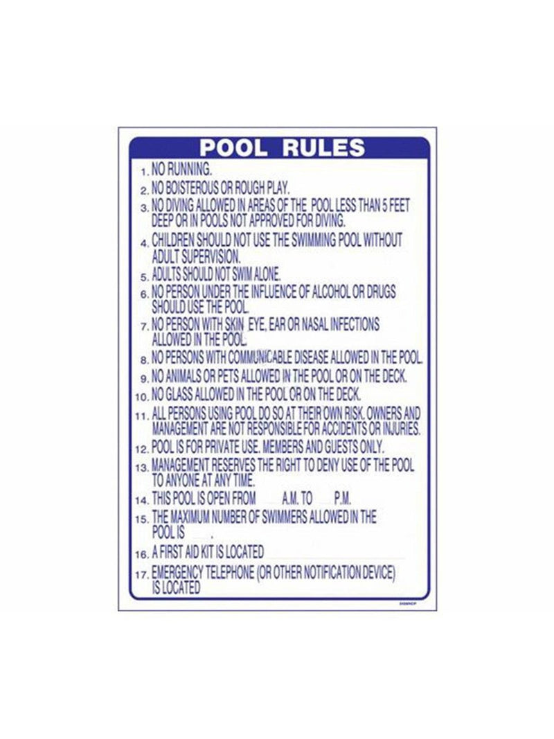 Poolstyle 24" x 36" Vertical POOL RULES Sign, NC Approved, 2436NCP – Vita Pool Supply