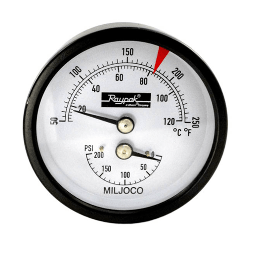 Raypak 0 - 200 PSI Temperature and Pressure Gauge 007399F – Vita Pool Supply