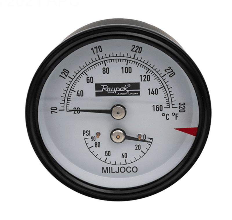 Raypak 0 - 90 PSI Temperature and Pressure Gauge 007205F – Vita Pool Supply