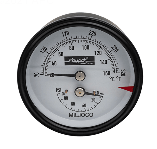 Raypak 0 - 90 PSI Temperature and Pressure Gauge 007205F – Vita Pool Supply