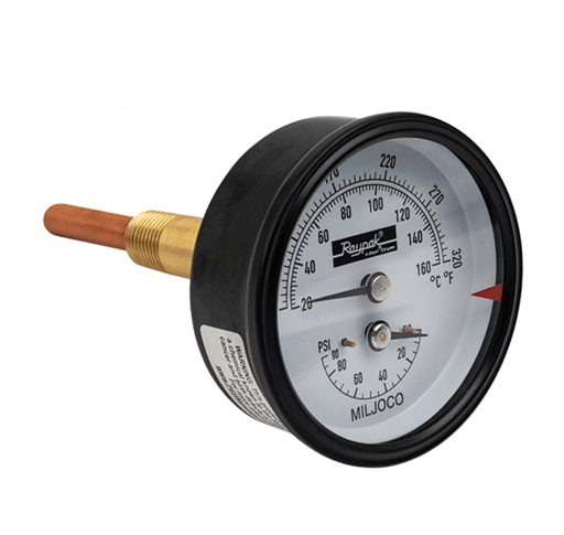 Raypak 0 - 90 PSI Temperature and Pressure Gauge 007205F – Vita Pool Supply