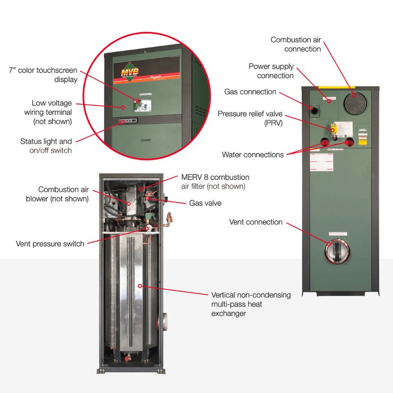 Raypak 500K BTU MVB P504A Commercial Natural Gas Heater, Versa Control, Cupronickel 014371 – Vita Pool Supply