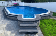 Rio Grande Round Above - Ground Pool with Built - In Steps, Skimmer & Liner Included, 52"/54" Wall Height, 8" Steel Top Rails – Vita Pool Supply