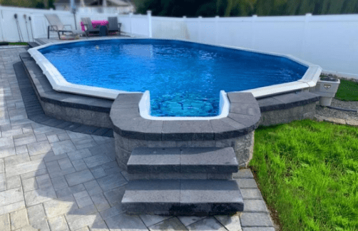 Rio Grande Round Above - Ground Pool with Built - In Steps, Skimmer & Liner Included, 52"/54" Wall Height, 8" Steel Top Rails – Vita Pool Supply