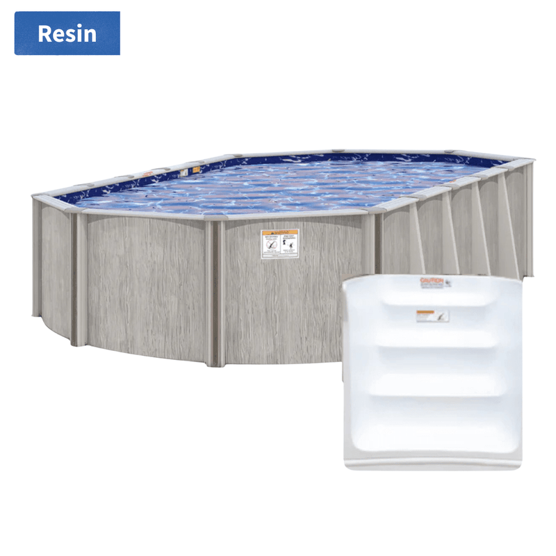 River Bend Oval Above - Ground Pool Kit with Built - In Steps, 52"/54" Wall Height, 8" Resin Top Rails, Salt - Friendly – Vita Pool Supply