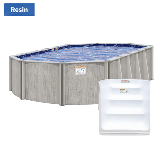River Bend Oval Above - Ground Pool Kit with Built - In Steps, 52"/54" Wall Height, 8" Resin Top Rails, Salt - Friendly – Vita Pool Supply