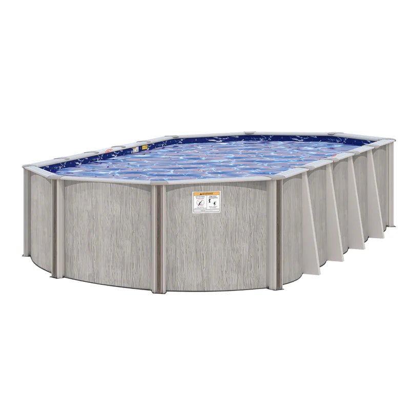 River Bend Oval Above - Ground Pool with Built - In Steps, Skimmer & Liner Included, 52"/54" Wall Height, 8" Resin Top Rails – Vita Pool Supply