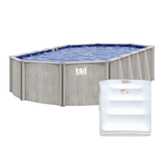 River Bend Oval Above - Ground Pool with Built - In Steps, Skimmer & Liner Included, 52"/54" Wall Height, 8" Resin Top Rails – Vita Pool Supply