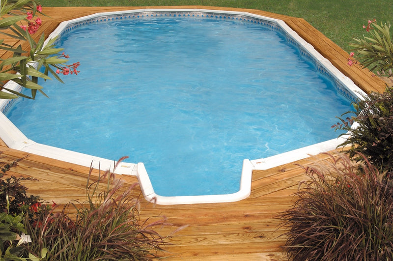River Bend Oval Above - Ground Pool with Built - In Steps, Skimmer & Liner Included, 52"/54" Wall Height, 8" Resin Top Rails – Vita Pool Supply
