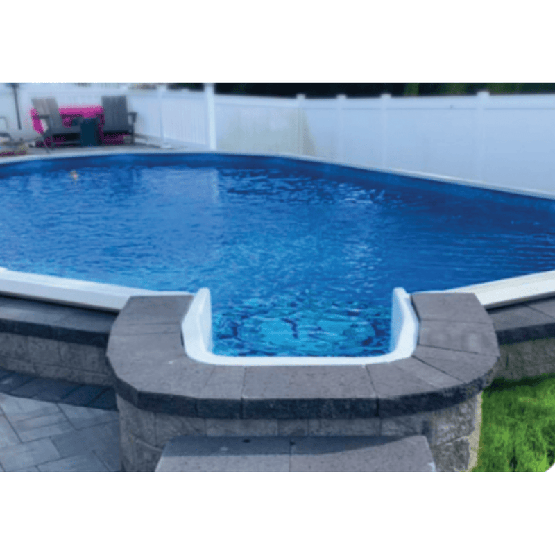 River Bend Oval Above - Ground Pool with Built - In Steps, Skimmer & Liner Included, 52"/54" Wall Height, 8" Resin Top Rails – Vita Pool Supply