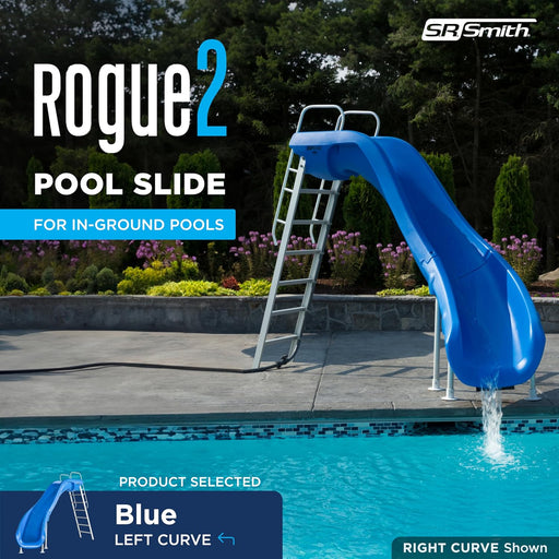 S.R. Smith Rogue2 Pool Slide, 8' H, Blue, Left Turn, 610 - 209 - 5823 – Vita Pool Supply