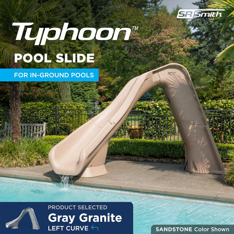 S.R. Smith Typhoon Pool Slide, 7'4" H, Gray Granite, Left Turn, 670 - 209 - 58224 – Vita Pool Supply