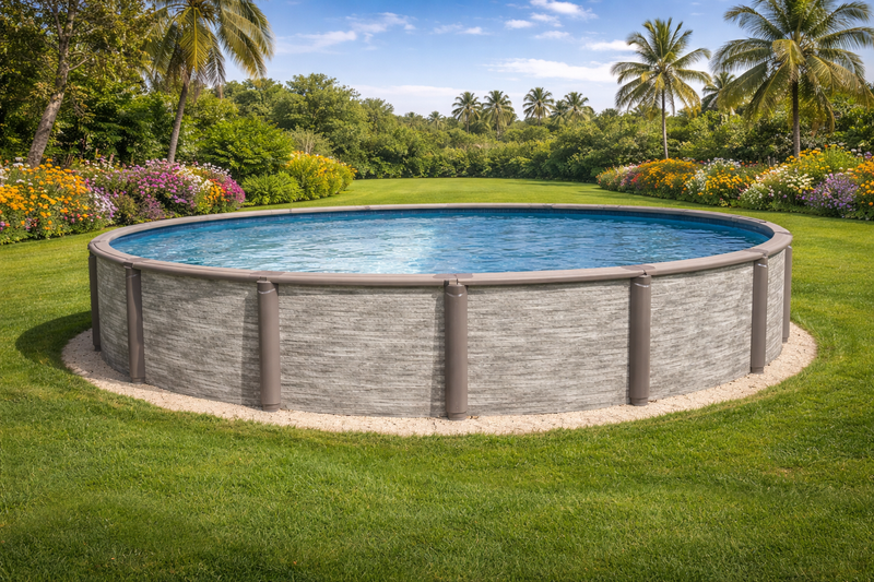 Trendium Azor Round Above Ground Pool Kit, 54" Wall Height, 8" Resin Top Rails, Salt - Friendly – Vita Pool Supply