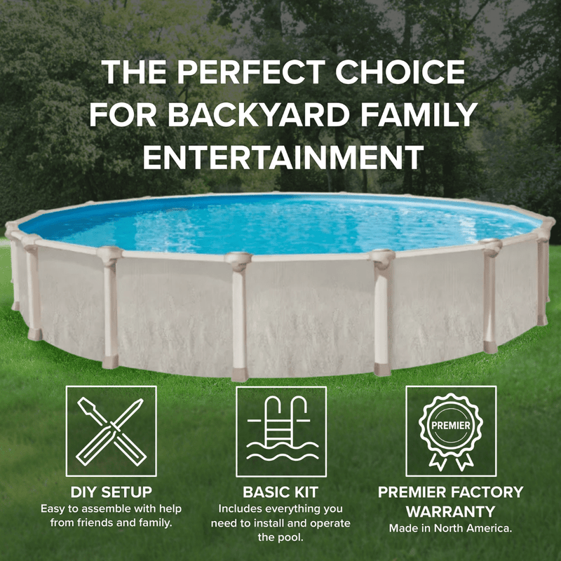 Trendium Pretium Ohana Round Above Ground Pool Kit, 52" Wall Height, 7" Steel Top Rails – Vita Pool Supply