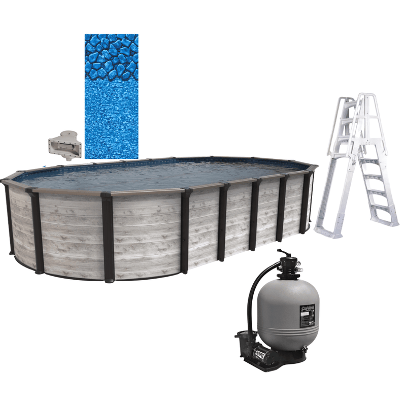 Trevi Costa Hollywood Oval Above - Ground Pool Package, Skimmer Included, 52" Wall Height, 6" Steel Top Rails – Vita Pool Supply
