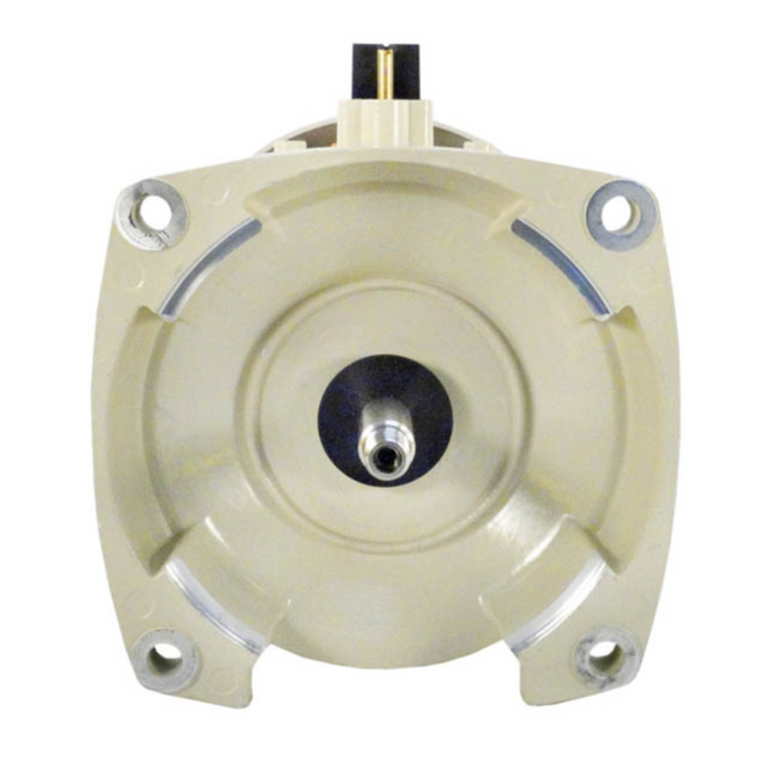 Close-up view of a beige universal microwave motor, boasting precision akin to the Pentair 1.0HP 3.2Kw IntelliFlo Variable Speed Motor 350105S from Pentair Pool, featuring a central gear and four mounting holes.