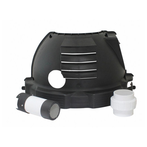 Pentair Pool's Pentair 475002 3'' PVC Direct Air Intake Duct Kit includes a black plastic cover with ventilation slots, a filter, and connector piece, and is compatible with the Sta-Rite Max-E-Therm Heater.